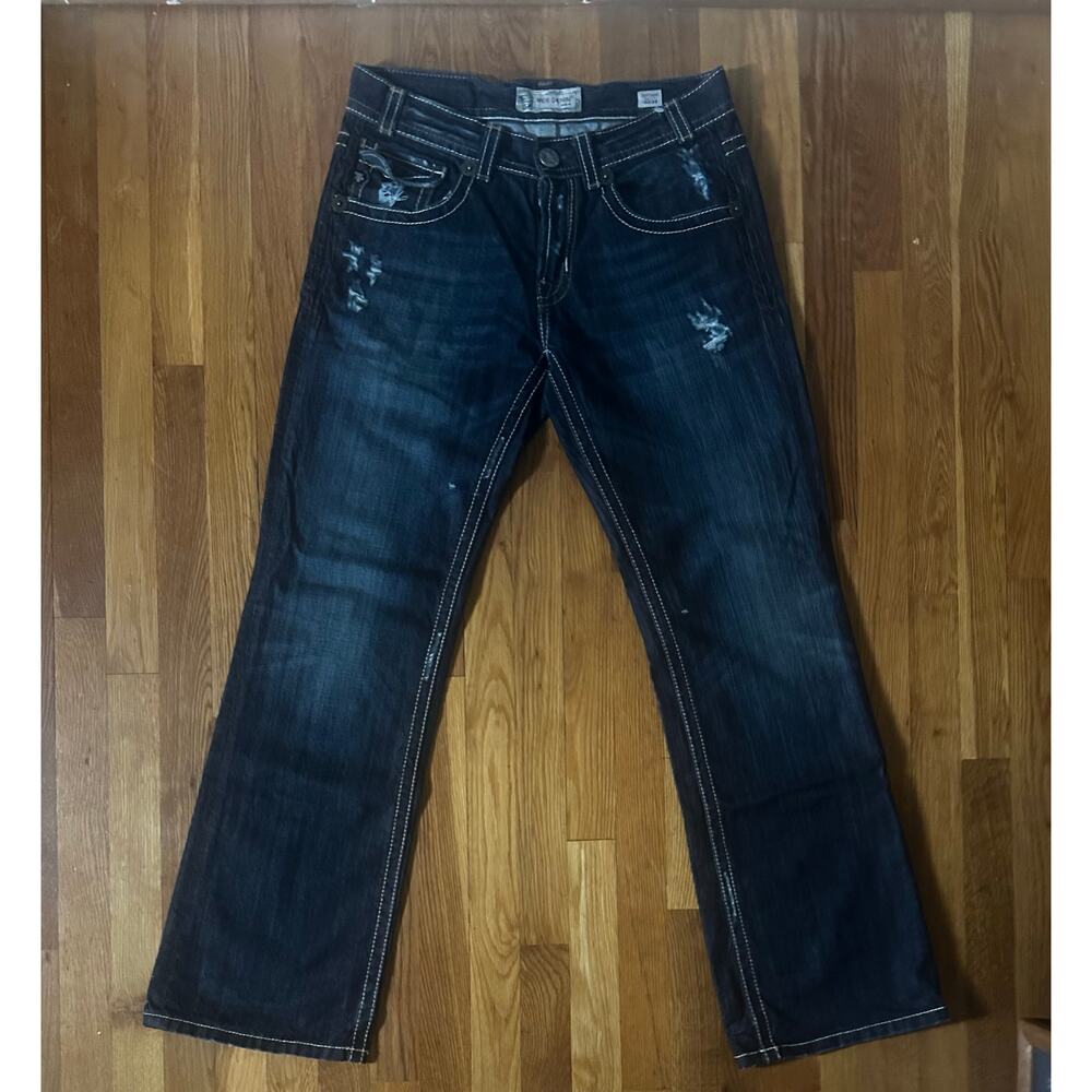 Y2K MEK Denim Bootcut distressed Dark Blue Denim Jeans